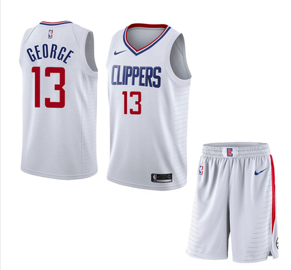 Men's Los Angeles Clippers #13 Paul George White NBA Stitched Jersey(With Shorts) Men's Los Angeles Clippers #13 Paul George White NBA Stitched Jersey(With Shorts)